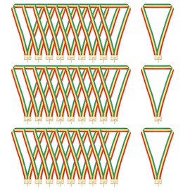 PATIKIL Award Neck Ribbons with Snap Clips, 30 Pcs Polyester Striped Medal Lanyards Ribbon with Leather Head Design for Competitions Sports Meetings Sports Party, Red, Yellow, Green