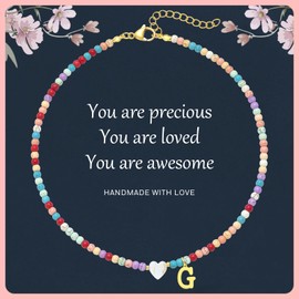 JUNYANGY Initial Necklaces for Women, Colorful Beaded Choker Necklaces with Gold Initial Letter Pendants (A-Z), Women's Gifts