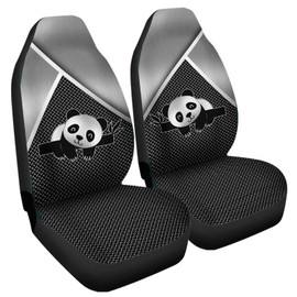 Bulopur Black & Silver Panda Print Car Seat Covers Full Set, Universal Auto Front Seat Protector Saddle Blanket Auto Interior Accessories Set of 2