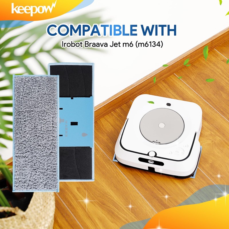 KEEPOW 4 Washable & Reusable Mop Pads for iRobot Braava