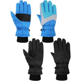 Eurzom 2 Pairs Kids Winter Ski Gloves,Waterproof Windproof Warm Gloves Cold Winter Gloves Unisex Warm Gloves for Boy Girl Skiing