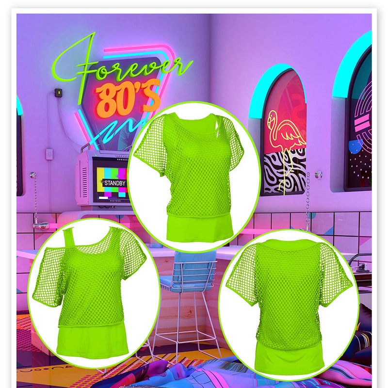 Xintorch 80s Outfit Women Costume Accessories Set Fishnet Neon Off