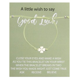 Make a Wish Bracelet, Good Luck Bracelet, Fashion Simple personality Lucky Charm Bracelet, Make a Wish Thoughtful Gift for Good Luck at School College University Exams New Job(Green Lucky Clover)