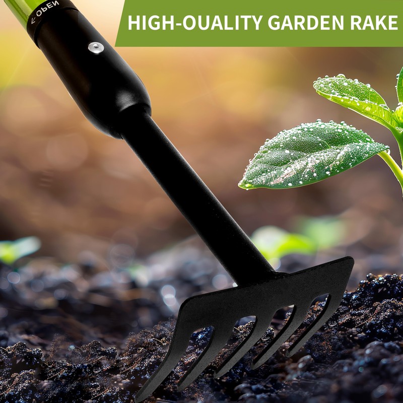 Telescopic Garden Rake, 27-40" Adjustable Hand Rake with 5 Metal