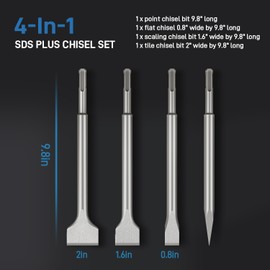 ANDELI SDS-Plus Rotary Hammer Chisel Set, set of 4 including pointed chisel and flat chisel for tile and concrete, brick, cement, and masonry demolition, chipping and grooving