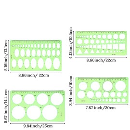 Geometric Drawings Templates, 4Pcs Plastic Circle Oval Triangle Shape Stencil,Circle and Oval Template Measuring Templates Ruler,Geometric Drawing Stencil Ruler for Architecture, Office