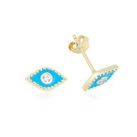 LYKIA 18k Gold Plated 925 Sterling Silver Earrings Turquoise Blue Enamel Evil Eye Protection Zirconia Jewelry Women Comes with Beautiful Gift Box (Enamel Evil Eye Earrings)