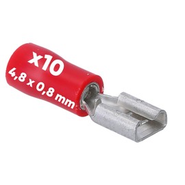 Kalitec FHR488 Blade Receptacles Red 4.8 x 0.8 mm Cable Connector 0.5 - 1.5 mm² Connector Partially Insulated Brass PVC Collar for Car and Industry Pack of 10