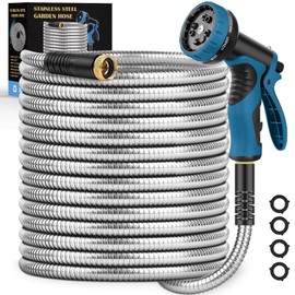 Garden Hose 50FT, Water Hose with 10 Function Nozzle, Garden Hose Metal with Leak-proof Connectors, Kink-Free & Ultra Flexible, Rust/Pet/Puncture Proof for Lawn, Yard, RV, Car Wash, 550PSI | Tocebe