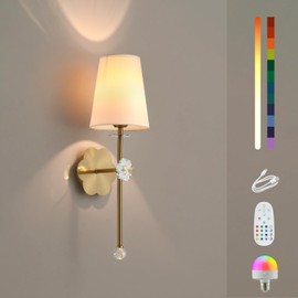 MHSNL Gold Wall Sconces,Rechargeable Wireless Wall Lamp,with Remote Dimming and Battery Powered Wall Light,Plum Blossom Crystal Decorative Wall Light,for Living Room,Bedroom,Bedside,Stairs,1 Pack