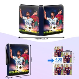 Football Card Binder 4 Pocket,Trading Card Binder Fits 400 Cards with 50 Removable Sleeves,Binder Collection Booklet with Zipper, PU Portable Card Holder, for Football Fans World Cup