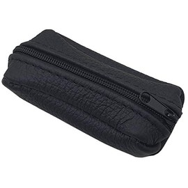 Genuine leather key case with 1 zipper compartment Made in EU in black or red (Black)