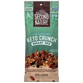 Second Nature Keto Crunch Smart Snack Mix, 1.75 oz Individual Packs (Pack of 12) - Keto Gluten Free Snack - No Sugar Added Dark Chocolaty Drops and Nut Trail Mix, Ideal for Travel