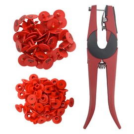 WMYCONGCONG 100 Sets Livestock Ear Tags Identification Tags Round Shape 1-100 Numbered with 1 PCS Pliers Applicator for Goats Sheep Pigs Dogs Red Livestock Ear Tag Blank Tags (Red)