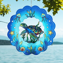 Wind Spinners 3D Sea Turtles Metal Wind Spinners 12 inch Hanging Wind Spinner for Indoor & Outdoor Decorations
