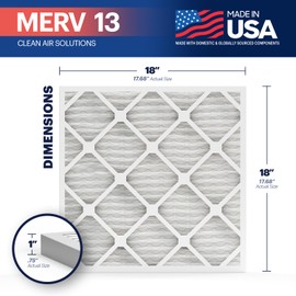 BNX TruFilter 18x18x1 Air Filter MERV 13 (6-Pack) - MADE IN USA - Electrostatic Pleated Air Conditioner HVAC AC Furnace Filters for Allergies, Pollen, Mold, Bacteria, Smoke, Allergen, MPR 1900 FPR 10