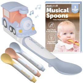 Jool Baby Musical Baby Spoons, 3 Spoons + Train with Fun Sounds - Multi-Stage Spoon for Infant Feeding & Training Babies 6+ Months to Self-Feed