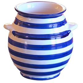 Cleminson Hand-Painted Striped Ceramic Utensil Jar | Artisan Kitchen Utensil Holder | Made in Andalusia, Spain | Stylish Cutlery Pot Organiser | Rustic Farmhouse Crock (Blue)