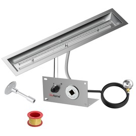 Skyflame 36 x 6 Inch Liner Fire Pit Pan Kit, Stainless Steel Drop-in Fire Pit Pan and Burner, Come with Spark Ignition and Propane Hose, Indoor/Outdoor Fire Table DIY Decorative