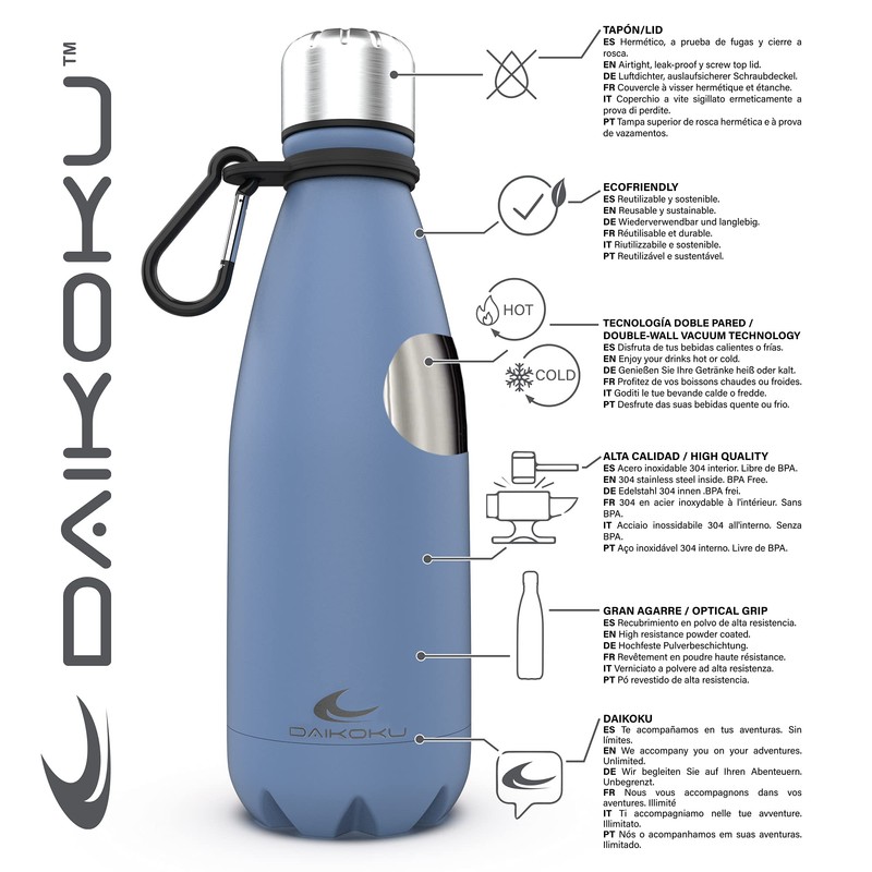 Daikoku Stainless Steel Bottle + Adjustable Strap + Carabiner, BPA