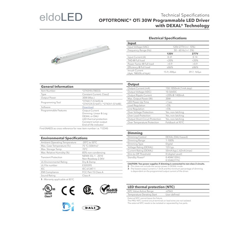 eldoLED | 2743Y8 OPTOTRONIC OTi 30W Programmable LED Driverwith DEXAL