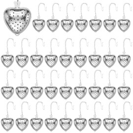 50 coladores de té, filtros de bola de té de acero inoxidable, infusores de té de hojas sueltas, difusor de intervalo de té, filtros de té de malla en forma de corazón con gancho de cadena extendido