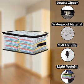 Clear Clothes Storage Bag Organizer Pack of 3 with Handle & Doubled Zipper for Comforter, Blankets, Bedding & More - Home Organizer Storage Bag Container