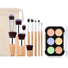Holzsammlung 6 Colours Concealer Concealer Camouflage Palette with 11 Pieces Cosmetic Brushes, Cosmetics Cream Contours Kit Professional Makeup Conceal Palette for Covering, Highlighting, Contouring