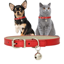 Red Dog Collar Bells for Small Dogs, PU Leather XS Dog Collar with Bell Girl's Dog Collars for XXS XSmall Small Medium Pet Female Dogs Little Cats Tiny Animals, XS