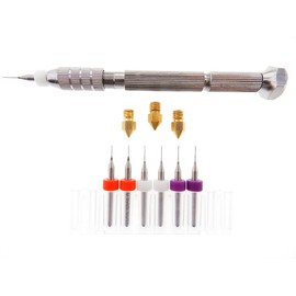 3D Printer Clogged Extruder Nozzle Print Head Kit .3mm .4mm .5mm bits + Pin-Vise BIT HOLDING TOOL + (1 each) Nozzles .3mm .4mm .5mm MK7 MK8 Makerbot RepRap Felix 1.75mm filament ABS PLA