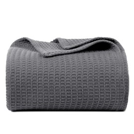 Bed Bath & Home Waffle Weave Blanket 100% Cotton Throw Blanket - Soft Cozy Breathable Lightweight Layering All Season Thermal Blanket for Bed Sofa Couch Queen (90 x 90 Inches) Grey