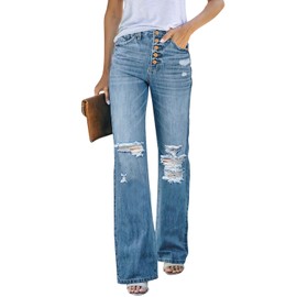 LookbookStore High Waist Flare Pants 70s Hippie Pants Womens Fall Clothes Trendy Baggy Jeans for Women High Waisted Lapis Air Size X-Large Fits Size 16 Size 18