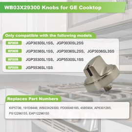 HLZDS WB03X29300 Gas Stove Knobs, 5 Pack Silver Cooktop Knobs, Compatible with GE JGP3030SL1SS JGP3030SL2SS JGP3036SL1SS JGP3036SL2SS JGP3036SL3SS JGP3530SL1SS, Replace KIP 5T06 191D8446