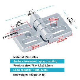 OTTFF 4 Pack Zinc Alloy Door Hinges Fits 1515 4040 4545 T Slot Aluminum Profile, 3-1/8" x 1-3/4" Cabinet Hinges with Slot