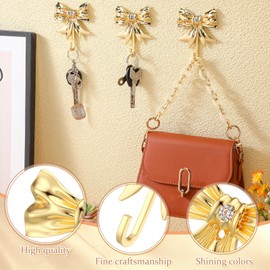 Honeydak 4pcs Large Gold Bow Knot Hooks with Diamond 3. 54 Inch Bow Wall Hook Metal Hanger for Coats Towel Hat Bag Butterfly Wall Door Hanger Decorative Holder for Wedding Bathroom Living Room Kitchen