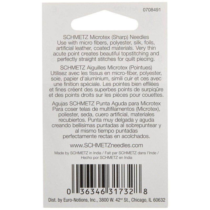SCHMETZ Euro-Notions 1732 Microtex Sharp Machine Needles-Size 8/60 5/Pkg