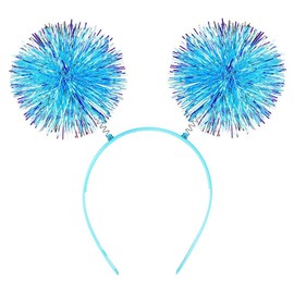 NT-ling Festive Headwear Foil Strips Fashion Hair Hoop Fluffy Ball Headband Cosplay Hair Accessories for Women Girls Christmas Party (Blue, 12 * 10.5cm)
