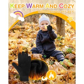 RIGWARL Warm Winter Kids Gloves Touchscreen, Water-Resistant Kids Black Gloves for Boys Girls Aged 2-10, Anti-Slip Toddler Winter Sports Gloves for Kids Biking Hiking Running Soccer Football School