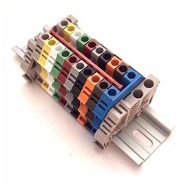 Any Color Dinkle Power Distribution DK4N 10 Gang Box Connector DIN Rail Terminal Blocks, 10-22 AWG, 30 Amp, 600 Volt Solar Combiner
