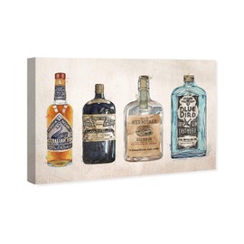Wynwood Studio Drinks and Spirits Wall Art Canvas Prints 'Vintage Liquors' Home Décor, 30 in x 20 in, Blue, Orange