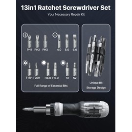 Wesdut 13-in-1 Ratcheting Screwdriver Set - All-in-One Home Repair Tool with Durable Cr-V Steel Bits, Ergonomic Grip, Suitable for Men as Gift (Father/Dad)