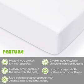 COSMOPLUS Fitted Sheet Queen Fitted Sheet Onlyï¼No Flat Sheet or Pillow Shamsï¼,4 Way Stretch Micro-Knit,Snug Fit,Wrinkle Free,for Standard Mattress and Air Bed Mattress from 8â Up to 14â,White