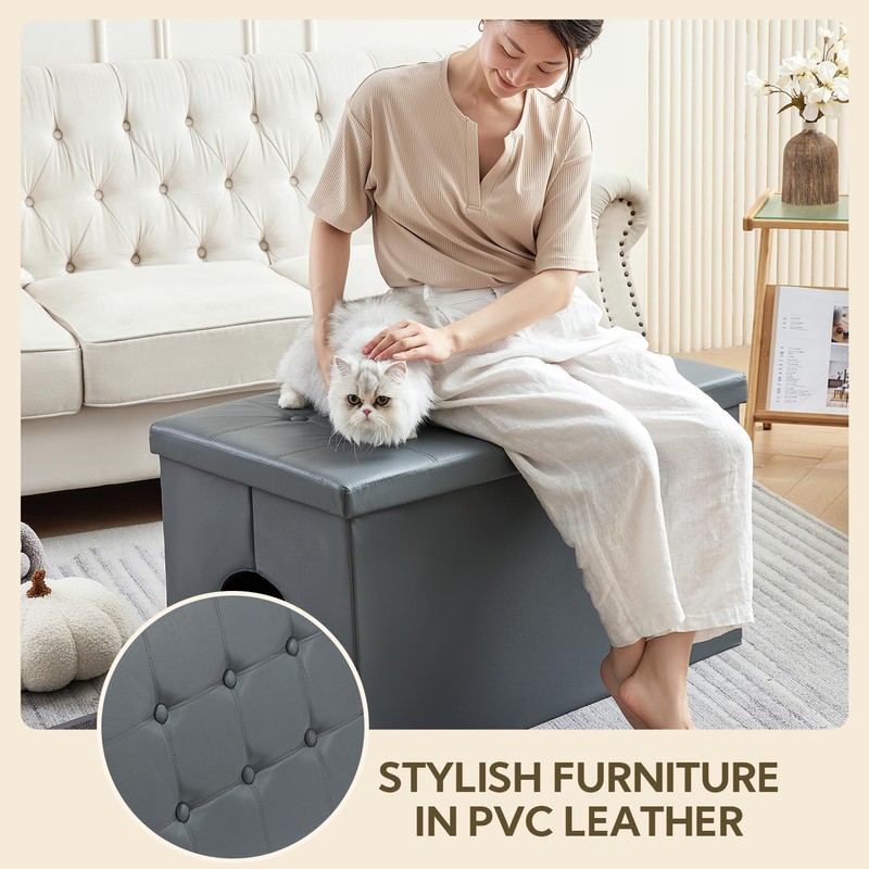 MEEXPAWS Cat Litter Box Enclosure Furniture Hidden, Cat Washroom Bench