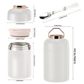GOEDEKE Food Flask,600ml (20 oz) Food Flask Container,Stainless Steel Double Walled Soup Flask Leak Proof Food Jar Soup Containers with Foldable Spoon for Hot and Cold Meals Double Soup Flask (White)