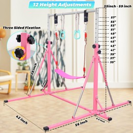 FC FUNCHEER Foldable Gymnastics Bar,5FT Horizontal bar,Adjustable Kids Training bar for Kids Ages 3-15,Kids Gymnastics bar,Triangle Stable Structure-Gym Equipment for Home