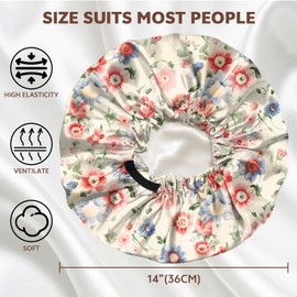 Zewurtuw 2PCS Satin Hair Bonnet Silk Bonnet for Sleeping Double Layer Reusable Elastic Adjustable Hair Caps Cute Women Girls-Floral