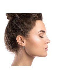 14K Rose Gold 12mm Rope Half-Hoop with 4mm Round Swiss blue topaz Bezel Drop Earring with Silicone Back