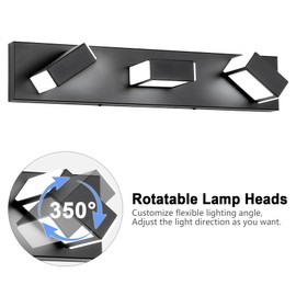 BrkNit LED Modern Bathroom Light Fixtures (Cold Light 6000K), 3-Light Black Vanity Lights for Bathroom Wall Lighting Fixtures Over Mirror with 350° Adjustable Angle