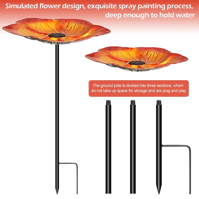 25 Inch Bird Bath, Rustproof Flower Pattern Birdfeeder with Ground