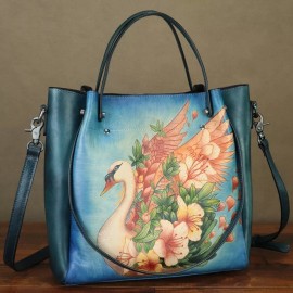 FEIGITOR Genuine Leather Purses and Handbags for Women Hand painted Tote Bag Shoulder Bag